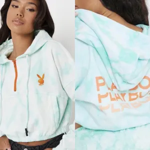 Playboy x Missguided Crop Hoodie Sweatshirt Zip Neck Green Tie Dye Size Small thumbnail 2