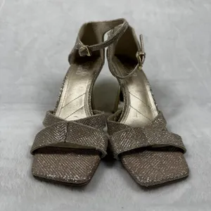 Franco Sarto Rania 2 Champagne Gold Glitter Square Toe‎ Heeled Sandals 8.5M thumbnail 5