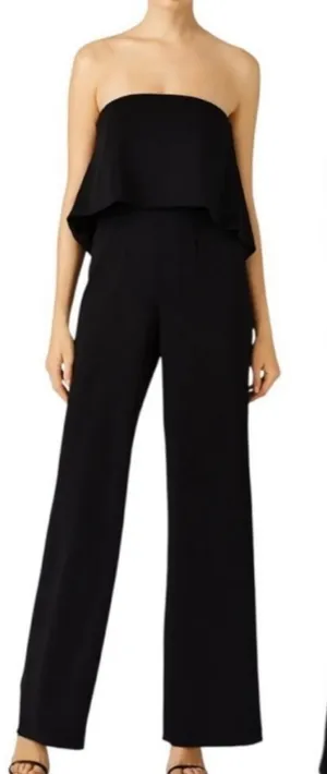NWT DO+BE Black Strapless Overlay Front Ruffle Wide Leg Jumpsuit Black Size M thumbnail 1
