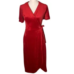 Marine Layer Viola Velour Wrap Dress - Red Dhalia XS thumbnail 2