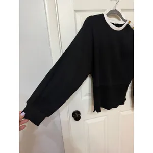 Zara Black White Ribbed‎ Knit Button Shoulder Sweater Womens Large Nautical Crew thumbnail 6