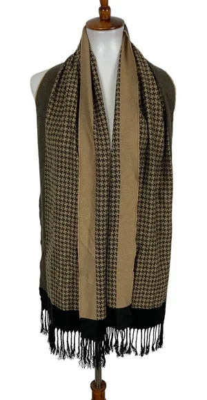 Valentin Fraas Unisex Fringe Scarf Brown Plaid Cozy Winter Blanket Wrap thumbnail 1