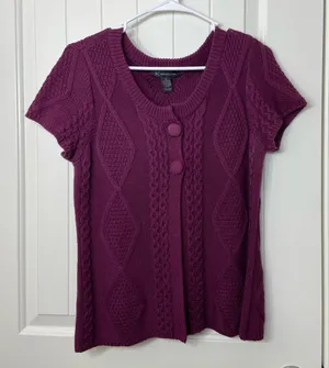 EUC INC International‎ Concepts women’s dark purple thick knit button sweater M thumbnail 1