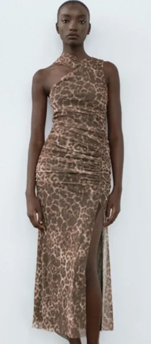 Zara One-Shoulder Leopard Print Maxi Dress - Brown thumbnail 1
