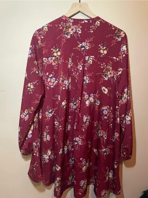 Altar'd State Floral Tunic Blouse Burgandy Boho Long Sleeve Size Large thumbnail 3