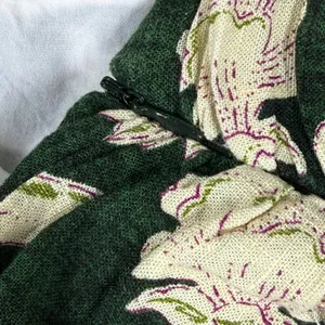 Zara Green Floral‎ Ruched Mini Skirt Tiered Ruffle Hem Linen Blend Size S thumbnail 5