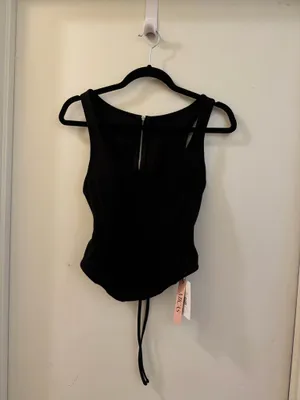 MICAS Black Zipper tie up corset waist tank top (NWT) thumbnail 5