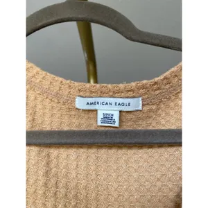 American Eagle Waffle Knit Top Camel Ling Sleeve Lounge Neutral Elevated Basic S thumbnail 4