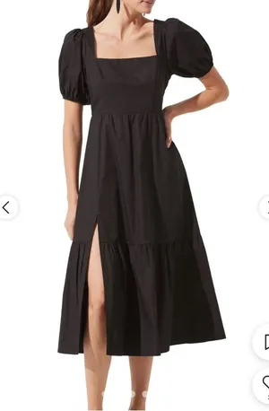 the Label Poplin Puff Sleeve Tiered Midi Dress Black - Size Small thumbnail 1