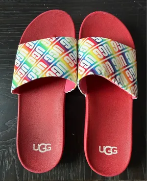 UGG Pride Slide Red Rainbow Logo Sandals 1107981K Womens 7 Kids 6 thumbnail 1