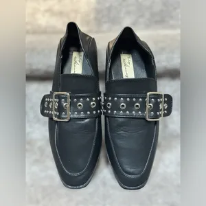 Preppy Vintage Havana Black Leather Maureen Studded‎ Buckle Loafers Women 6.5 thumbnail 2