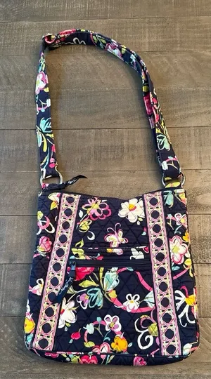 Vera Bradley Crossbody Hipster‎ Bag Ribbons Retired Pattern Purple Navy Blue thumbnail 1