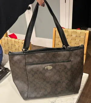 Coach Peyton Signature Pocket Tote Black and Brown Signature thumbnail 1