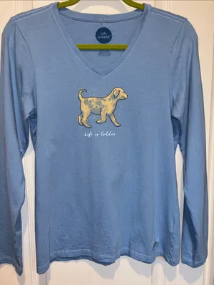 Life Is Good Blue L/S Tee Shirt V Neck With Life Is Golden On Front Size Small thumbnail 1