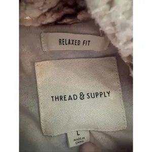 Thread & Supply Ivory Neutral Tan Chevron One Track Mind Sherpa Jacket Large thumbnail 5