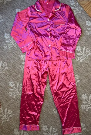 Women’s Satin like Pink Pajama Set thumbnail 1