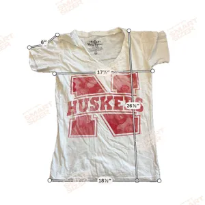Three Square Nebraska Huskers Graphic V-Neck T-Shirt White Red‎ Camo Logo XL thumbnail 5