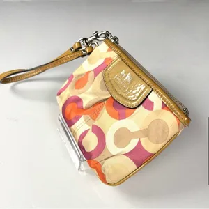 Coach Optic C Colorful Patterned Wristlet Orange pink cream. Patent Leather thumbnail 4