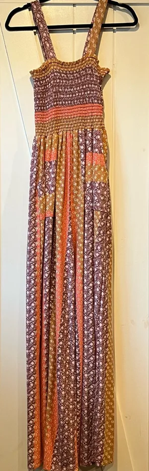 BUCKETLIST S Patchwork jumpsuit w/pockets one piece FLAW smocked bodice wide leg thumbnail 1