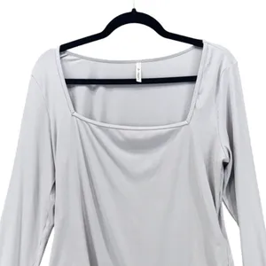 Halara Bodysuit XL‎ Ribbed Square Neck Light Gray Baselayer Minimalist Staple thumbnail 3