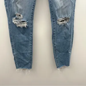 American Eagle Hi-Rise Light Wash Distressed Raw Hem Skinny Jegging‎ Jeans Sz 14 thumbnail 3