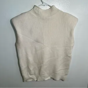 Fashion Women's Size Small Shoulder Pad Sleeveless Jumper Sweater Cream White thumbnail 8