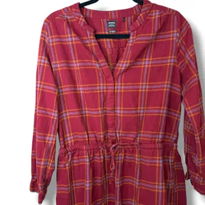 Prana Red Flannel Casual Organic Cotton Loop To Pines Popover Long Sleeve Dress thumbnail 4