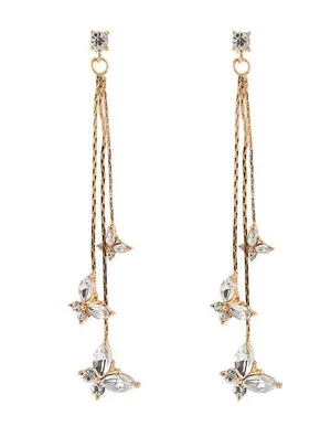 Gold Butterfly Crystal Long Tassel Dangle Drop Earrings for Women thumbnail 2