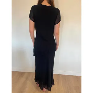 Vintage Tiered Black Mesh Lettuce Trim Floral Sparkly Maxi Dress thumbnail 7