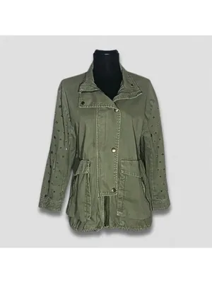 Zara green jacket cargo parka edgy studs relaxed snap boho rocker grunge punk 12 thumbnail 2