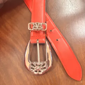 Harve' Benard‎ Red Leather Belt Silver Western Concho Buckle Large 39" Statement thumbnail 4