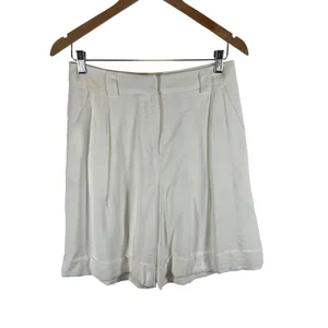 Maeve by Anthropologie‎ White Pleated Cuffed High Rise Shorts 6 Coastal Grandma thumbnail 2