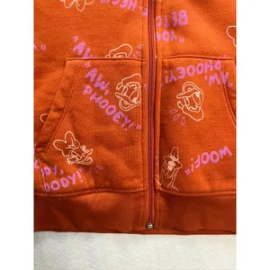 Disney‎ Sherpa Lined Zip-Up Hooded Sweatshirt Orange Goofy Womens Medium thumbnail 2