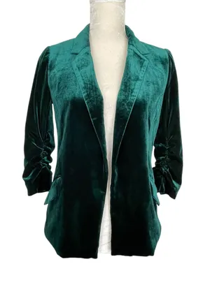 Skies are blue Velvet Ruched Sleeves Blazer Women’s Size XS Holidays Christmas thumbnail 1