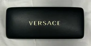 Versace Black‎ Faux Leather Glasses CASE ONLY Felt Lined Gold Lettering On Top thumbnail 1