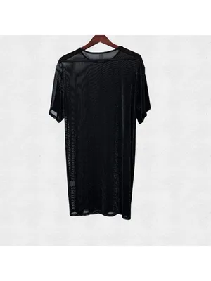 Sheer Mesh Metallic Black Midi Dress Large Glitter Beach Swim Cover Up Goth Alt thumbnail 5