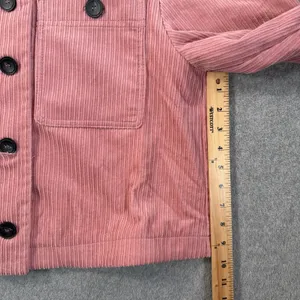 ZARA Women's Small Pink Corduroy Button Front Cropped Shacket Jacket Pockets thumbnail 6