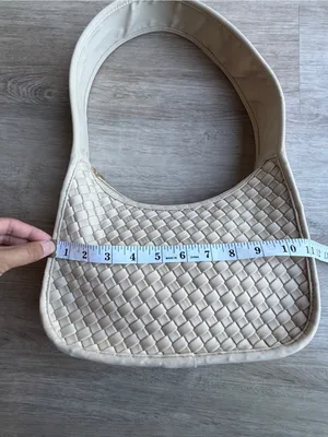 Anthropologie woven neoprene shoulder bag zip neutral beige nylon purse thumbnail 4