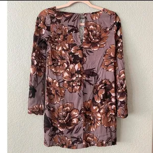 Leith Ladies Purple Floral‎ Tunic Mini Dress Flare Sleeves XS thumbnail 5