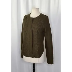 Anthropologie KNITTED & KNOTTED Green Wool Zippered Cable Knit Cardigan Medium‎ thumbnail 5