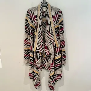 Lucky Brand Intarsia Open Waterfall Cardigan Women's Small Boho Sweater Western‎ thumbnail 6