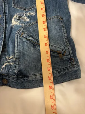 Lauren Jeans Co Ralph Lauren Distressed Denim Jacket Large Zip Pocket Trucker thumbnail 4