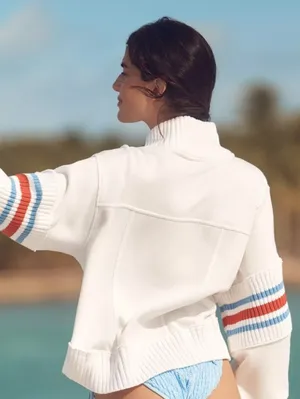 Daily Practice White Stripe Indy Half-Zip Crop Hooded Sweatshirt - Size - Medium thumbnail 2