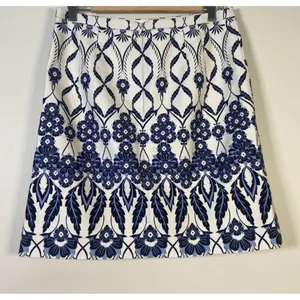 J Crew Skirt Size 6 Blue Floral Pencil Cotton‎ Zip Up Office Preppy Party Casual thumbnail 2