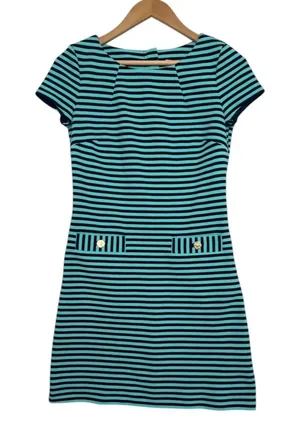 Lilly Pulitzer Dress Womens XS Green Blue Striped Shift Beach Resort Coastal thumbnail 1