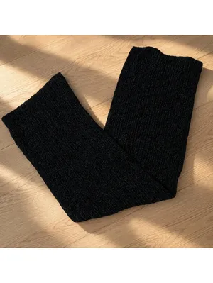 Made in USA Black Ribbed Knit Scarf Unisex Classic Winter Acrylic thumbnail 2
