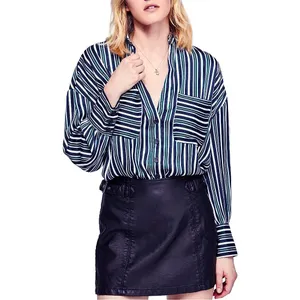 Free People Mad About You Striped Satin Button Down Shirt Small thumbnail 2