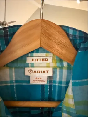 Women's Ariat Blue Yellow Plaid Fitted Button Down Shirt S thumbnail 4