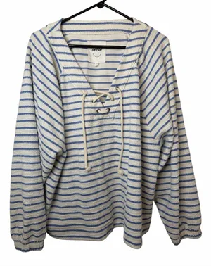 aerie White and Light Blue Striped Nautical Sweater thumbnail 1