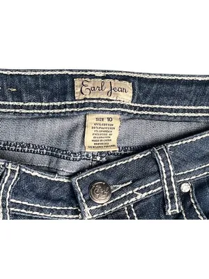 Earl Jean Size 10 Dark Wash Bootcut Jeans Embellished Flap Pocket Stretch thumbnail 7